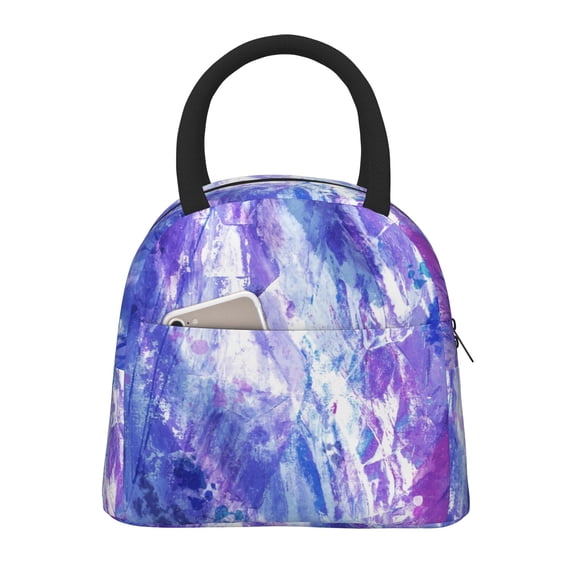 YFYANG Portable Waterproof Insulated Lunch Bag, Abstract Purple Watercolor Reusable Cooler Bag / Picnic Bag for Adults Teens