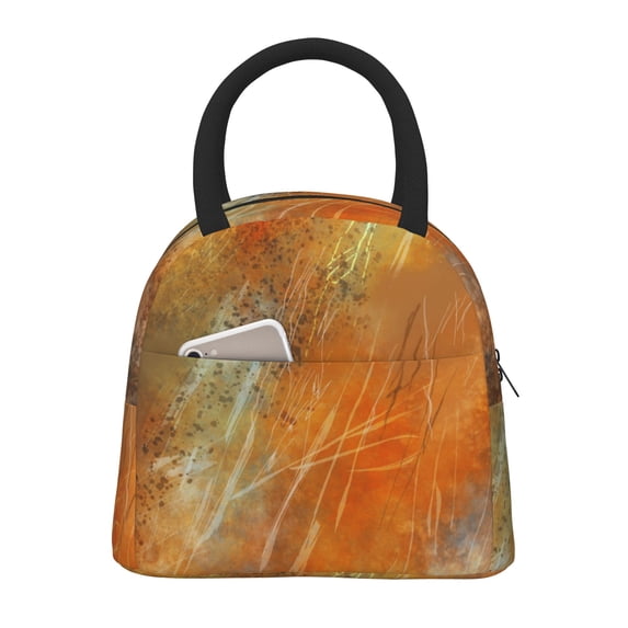 YFYANG Portable Waterproof Insulated Lunch Bag, Orange Vintage Texture Reusable Cooler Bag / Picnic Bag for Adults Teens