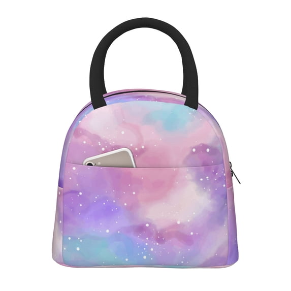 YFYANG Portable Waterproof Insulated Lunch Bag, Pink Purple Watercolor Art Reusable Cooler Bag / Picnic Bag for Adults Teens