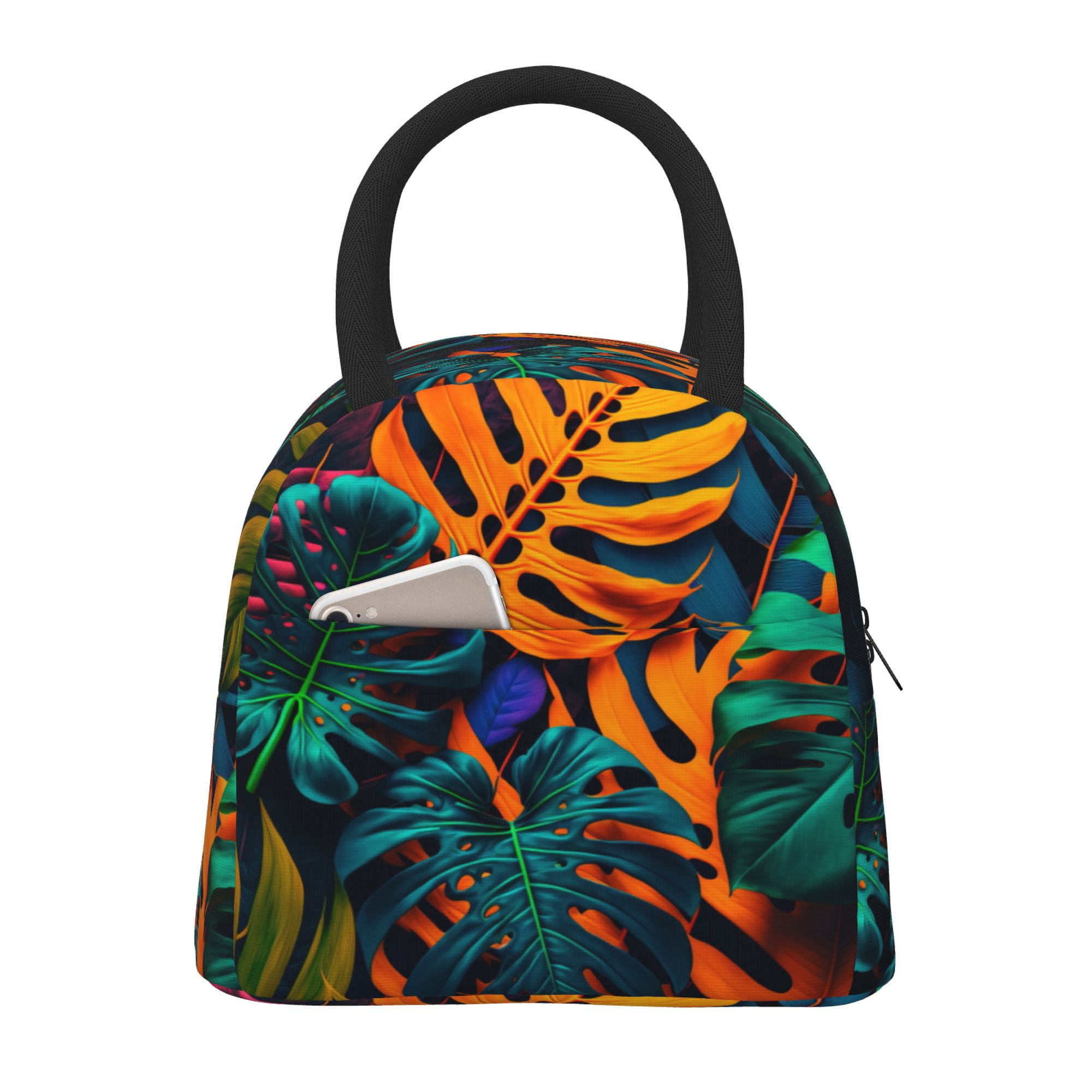 YFYANG Portable Waterproof Insulated Lunch Bag, Tropical Plant Leaves