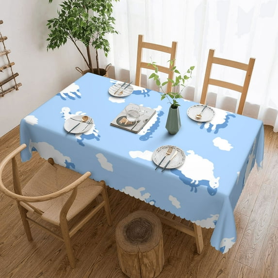 YFYANG Rectangular Polyester Table Cloth Blue Sheep Cloud Table Cover for Indoor Outdoor Kitchen Restaurant Table Decoration Tablecloths，54" X 72"