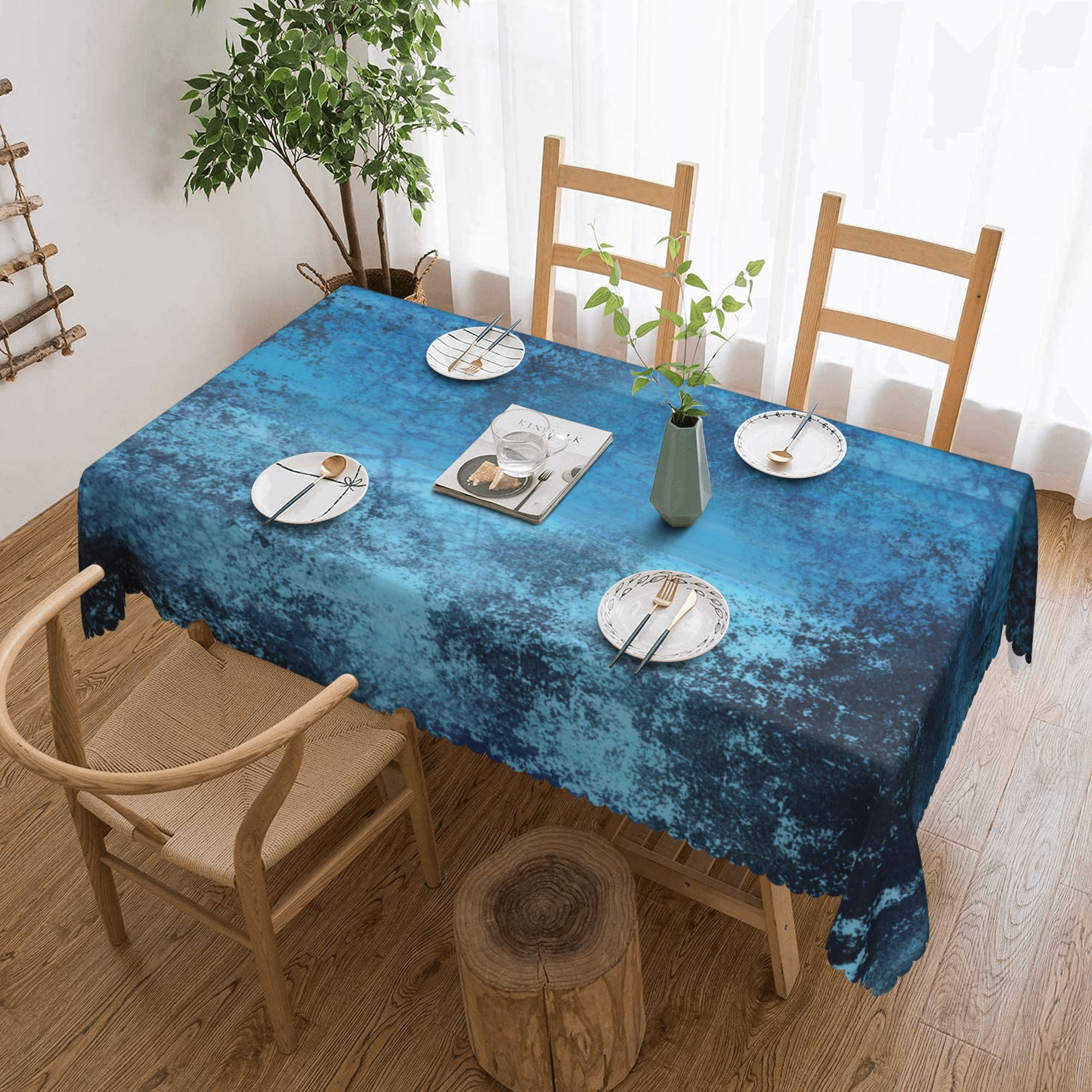 YFYANG Rectangular Polyester Table Cloth Blue Texture Table Cover for ...
