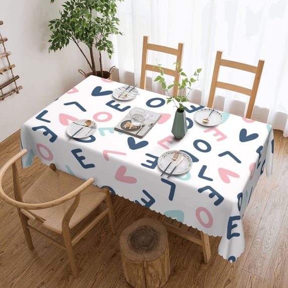 YFYANG Rectangular Polyester Table Cloth Love Letters Pattern Table Cover for Indoor Outdoor Kitchen Restaurant Table Decoration Tablecloths,54" X 72"