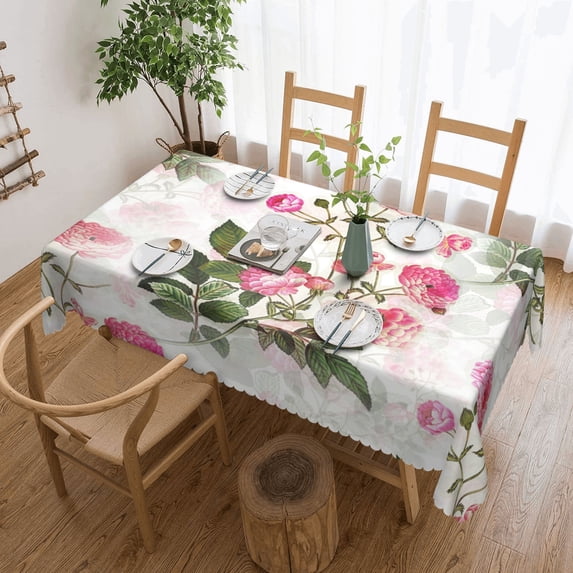 YFYANG Rectangular Polyester Table Cloth Vintage Pink Flowers Table Cover for Indoor Outdoor Kitchen Restaurant Table Decoration Tablecloths,54" X 72"