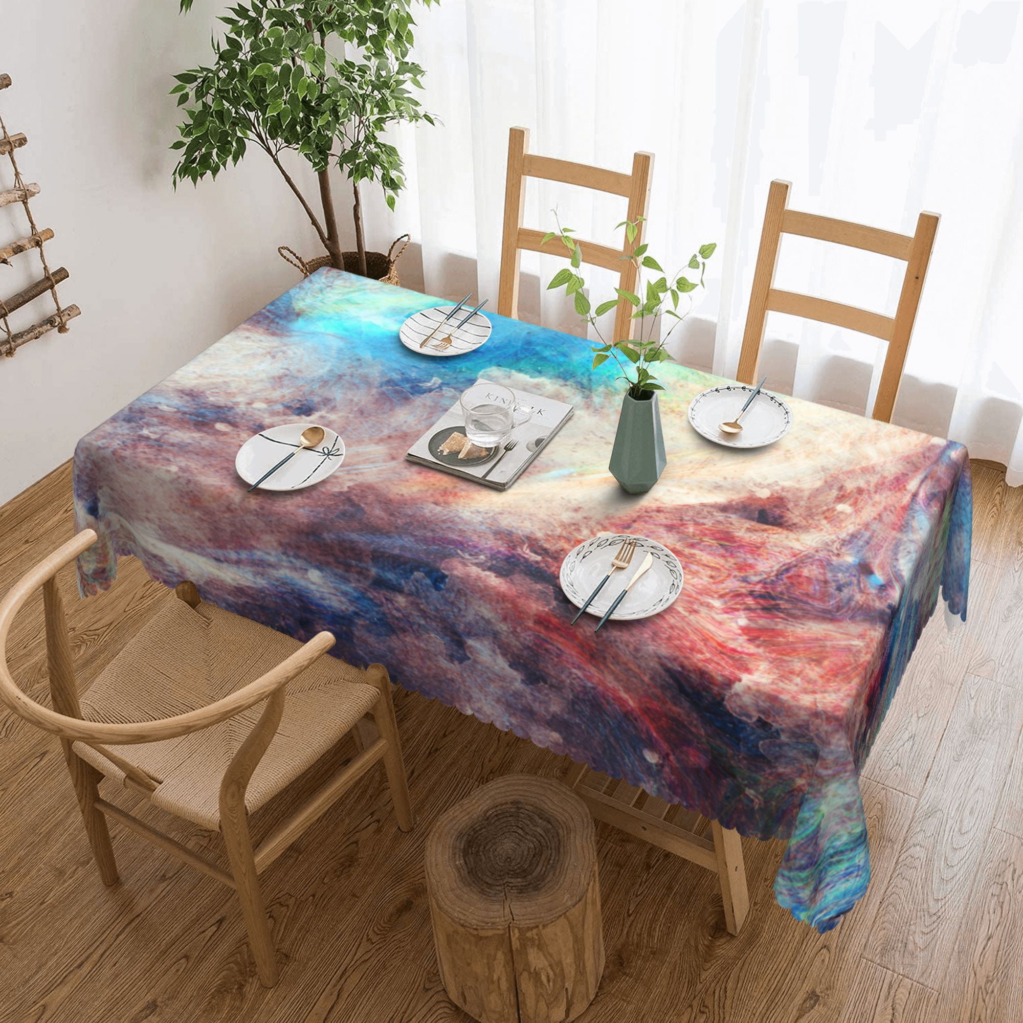 YFYANG Rectangular Polyester Table Cloth Watercolor Art Textures Table ...