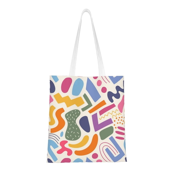 YFYANG Reusable Cotton Canvas Tote Shopping Bag, Abstract Geometric Pattern Washable Portable Grocery Bag for Daily Travel