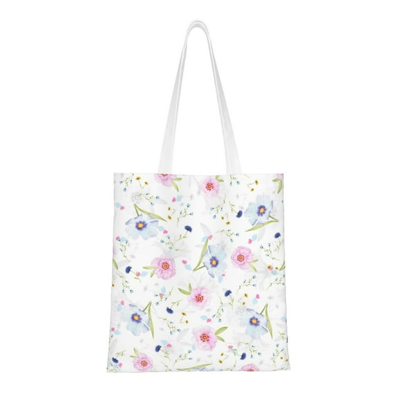 YFYANG Reusable Cotton Canvas Tote Shopping Bag, Small Floral Pattern Washable Portable Grocery Bag for Daily Travel