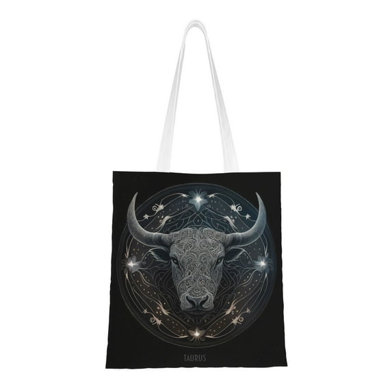 YFYANG Reusable Cotton Canvas Tote Shopping Bag, Taurus Pattern Washable Portable Grocery Bag for Daily Travel