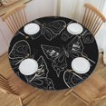 thumbnail image 1 of YFYANG Round Fitted Table Cloth, Waterproof Black Butterfly Line Texture Pattern Polyester Table Cover, Indoor Outdoor Decorative Tablecloths with Elastic Edge, 1 of 7