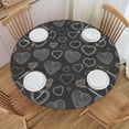 thumbnail image 1 of YFYANG Round Fitted Table Cloth, Waterproof Black Line Heart Graffiti Pattern Polyester Table Cover, Indoor Outdoor Decorative Tablecloths with Elastic Edge, 1 of 7