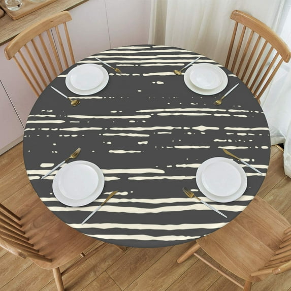 YFYANG Round Fitted Table Cloth, Waterproof Black Vintage Watercolor Texture Pattern Polyester Table Cover, Indoor Outdoor Decorative Tablecloths with Elastic Edge