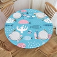thumbnail image 1 of YFYANG Round Fitted Table Cloth, Waterproof Blue Cute Ocean Animals Doodle Pattern Polyester Table Cover, Indoor Outdoor Decorative Tablecloths with Elastic Edge, 1 of 7