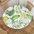 thumbnail image 1 of YFYANG Round Fitted Table Cloth, Waterproof Green Abstract Leaf Doodle Pattern Polyester Table Cover, Indoor Outdoor Decorative Tablecloths with Elastic Edge, 1 of 7
