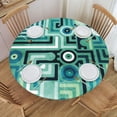 thumbnail image 1 of YFYANG Round Fitted Table Cloth, Waterproof Green Abstract Watercolor Geometric Pattern Polyester Table Cover, Indoor Outdoor Decorative Tablecloths with Elastic Edge, 1 of 7