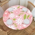 thumbnail image 1 of YFYANG Round Fitted Table Cloth, Waterproof Pink Cute Floral Doodle Pattern Polyester Table Cover, Indoor Outdoor Decorative Tablecloths with Elastic Edge, 1 of 7
