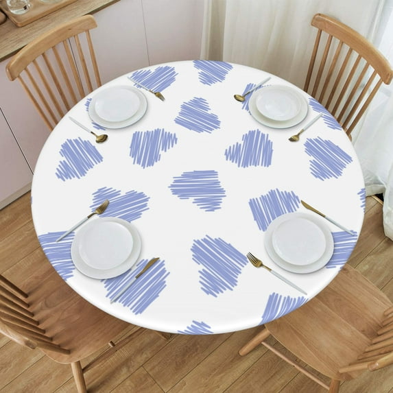 YFYANG Round Fitted Table Cloth, Waterproof Purple Heart Line Doodle Pattern Polyester Table Cover, Indoor Outdoor Decorative Tablecloths with Elastic Edge