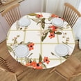 thumbnail image 1 of YFYANG Round Fitted Table Cloth, Waterproof Vintage Geometric Floral Texture Pattern Polyester Table Cover, Indoor Outdoor Decorative Tablecloths with Elastic Edge, 1 of 7