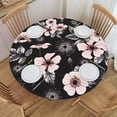 thumbnail image 1 of YFYANG Round Fitted Table Cloth, Waterproof Vintage Pink Floral Graffiti Pattern Polyester Table Cover, Indoor Outdoor Decorative Tablecloths with Elastic Edge, 1 of 7