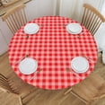 thumbnail image 1 of YFYANG Round Fitted Table Cloth, Waterproof Vintage Red Plaid Texture Pattern Polyester Table Cover, Indoor Outdoor Decorative Tablecloths with Elastic Edge, 1 of 7