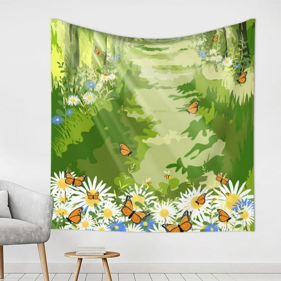YFYANG Spring Forest Floral Graffiti Tapestry, Bedroom Dormitory Living Room Decoration Tapestrys Wall Hanging , 59 x 59 in