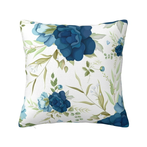 YFYANG Square Decorative Throw Pillow Case (Without Pillow Insert), Blue Vintage Watercolor Flower Bedroom Sofa Car Cushion Cover, 26"x26"