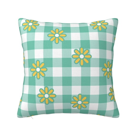YFYANG Square Decorative Throw Pillow Case (Without Pillow Insert), Green Plaid Floral Pattern Bedroom Sofa Car Cushion Cover, 12"x12"