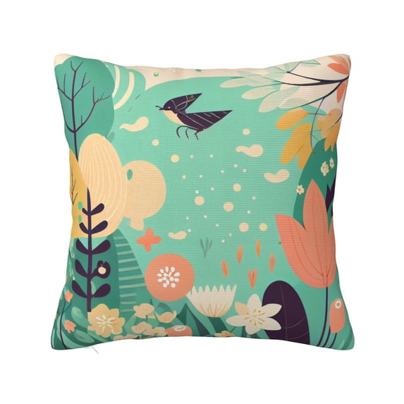 YFYANG Square Decorative Throw Pillow Case (Without Pillow Insert), Green Vintage Spring Graffiti Bedroom Sofa Car Cushion Cover, 16"x16"