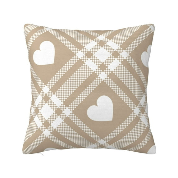 YFYANG Square Decorative Throw Pillow Case (Without Pillow Insert), Retro Beige Plaid Love Bedroom Sofa Car Cushion Cover, 18"x18"