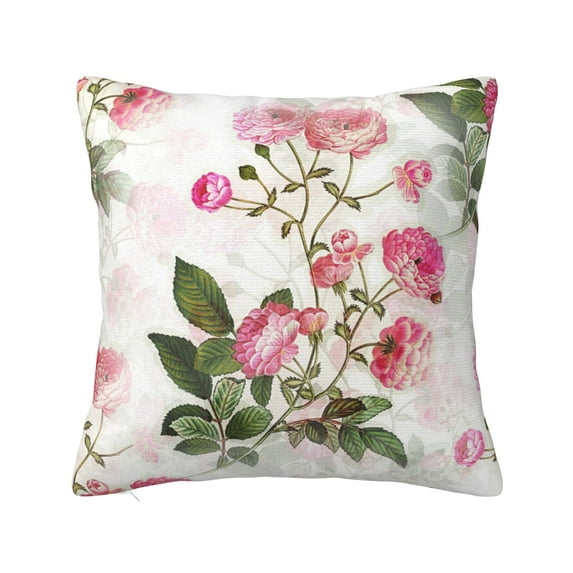 YFYANG Square Decorative Throw Pillow Case (Without Pillow Insert), Vintage Pink Flowers Bedroom Sofa Car Cushion Cover, 18"x18"