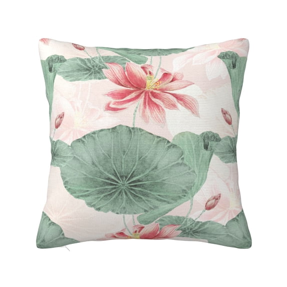 YFYANG Square Decorative Throw Pillow Case (Without Pillow Insert), Vintage Watercolor Lotus Pattern Bedroom Sofa Car Cushion Cover, 22"x22"