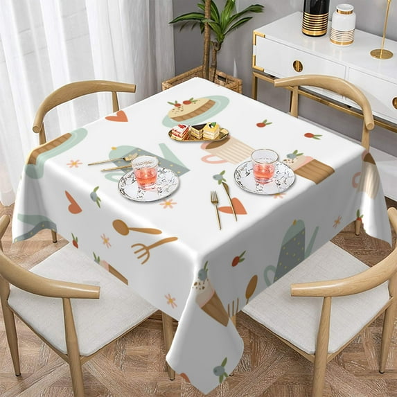 YFYANG Square Polyester Table Cloth, 54" x 54" Reusable Table Cover Kitchen Dining Room Cartoon Food Patterns Decorative Tablecloths for Tables of 2-4 People