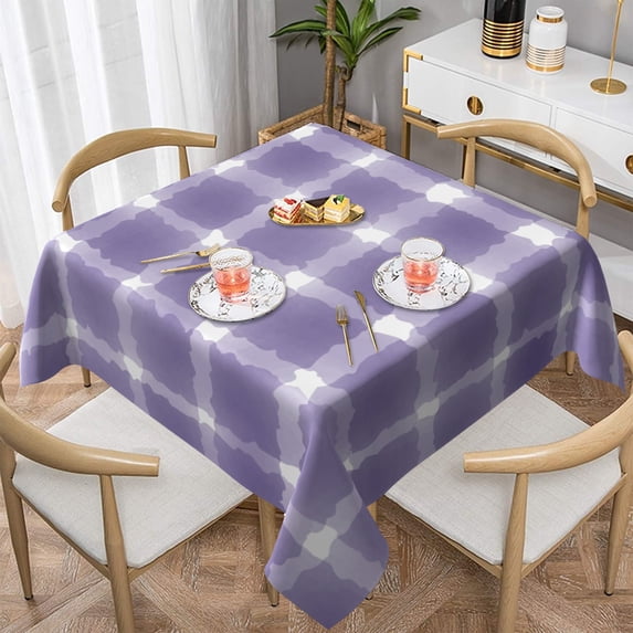YFYANG Square Polyester Table Cloth, 54" x 54" Reusable Table Cover Kitchen Dining Room Purple Abstract Watercolor Plaid Decorative Tablecloths for Tables of 2-4 People
