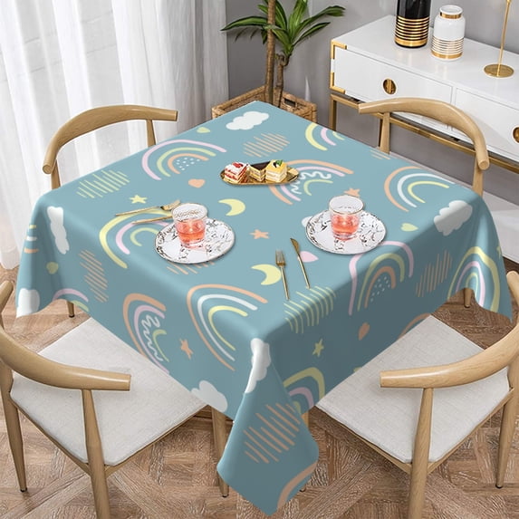 YFYANG Square Polyester Table Cloth, 54" x 54" Reusable Table Cover Kitchen Dining Room Cute Abstract Rainbow Texture Decorative Tablecloths for Tables of 2-4 People
