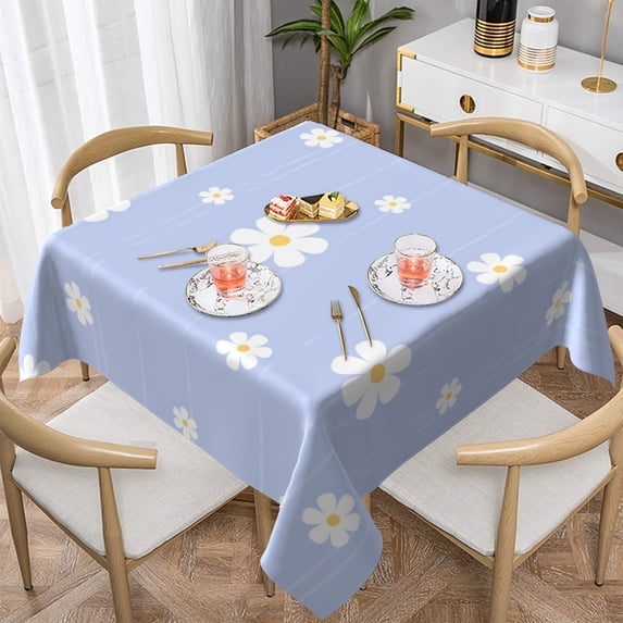YFYANG Square Polyester Table Cloth, 54" x 54" Reusable Table Cover Kitchen Dining Room Vintage Daisy Floral Decorative Tablecloths for Tables of 2-4 People