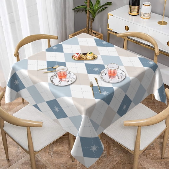 YFYANG Square Polyester Table Cloth, 54" x 54" Reusable Table Cover Kitchen Dining Room Vintage Snowflake Plaid Stripes Decorative Tablecloths for Tables of 2-4 People