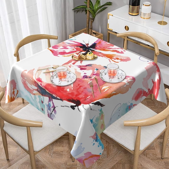 YFYANG Square Polyester Table Cloth, 54" x 54" Reusable Table Cover Kitchen Dining Room Vintage Watercolor Butterfly Doodle Decorative Tablecloths for Tables of 2-4 People