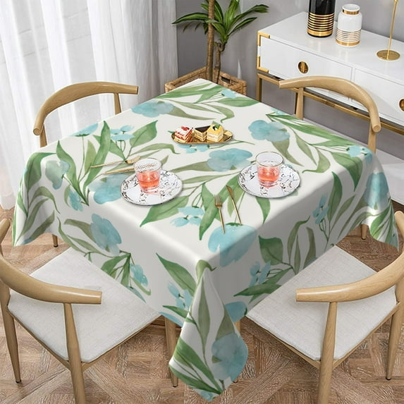 YFYANG Square Polyester Table Cloth, 54" x 54" Reusable Table Cover Kitchen Dining Room Watercolor Vintage Blue Flower Decorative Tablecloths for Tables of 2-4 People