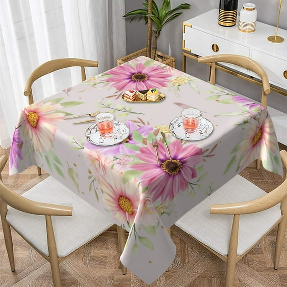 YFYANG Square Polyester Table Cloth, 54" x 54" Reusable Table Cover Kitchen Dining Room Watercolor Vintage Flower Decorative Tablecloths for Tables of 2-4 People