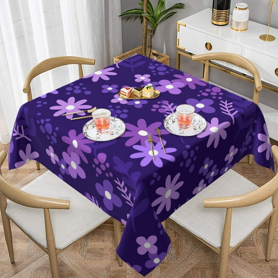 YFYANG Square Polyester Table Cloth, 60" x 60" Reusable Table Cover Kitchen Dining Room Abstract Purple Flower Doodle Decorative Tablecloths for Tables of 2-4 People