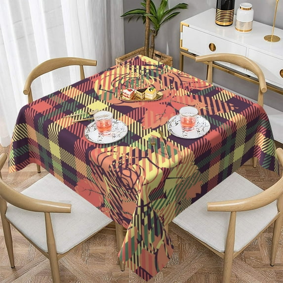 YFYANG Square Polyester Table Cloth, 60" x 60" Reusable Table Cover Kitchen Dining Room Baroque Style Plaid Floral Pattern Decorative Tablecloths for Tables of 2-4 People