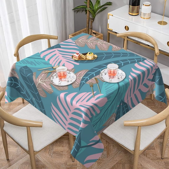 YFYANG Square Polyester Table Cloth, 60" x 60" Reusable Table Cover Kitchen Dining Room Green Plant Leaf Texture Decorative Tablecloths for Tables of 2-4 People