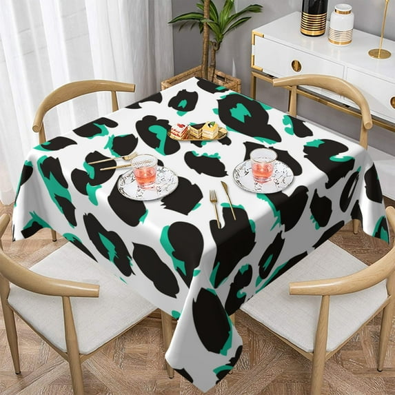 YFYANG Square Polyester Table Cloth, 60" x 60" Reusable Table Cover Kitchen Dining Room Green Vintage Abstract Leopard Texture Decorative Tablecloths for Tables of 2-4 People