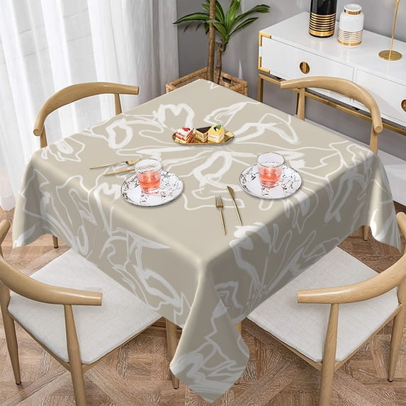 YFYANG Square Polyester Table Cloth, 60" x 60" Reusable Table Cover Kitchen Dining Room Khaki Floral Pattern Decorative Tablecloths for Tables of 2-4 People