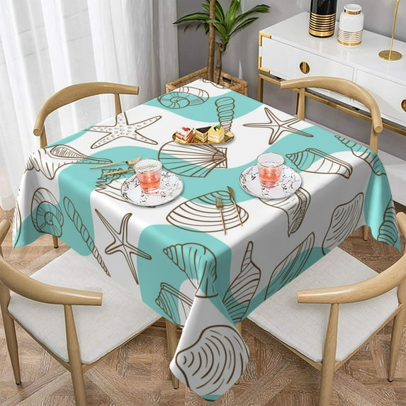 YFYANG Square Polyester Table Cloth, 60" x 60" Reusable Table Cover Kitchen Dining Room Ocean Shell Graffiti Decorative Tablecloths for Tables of 2-4 People