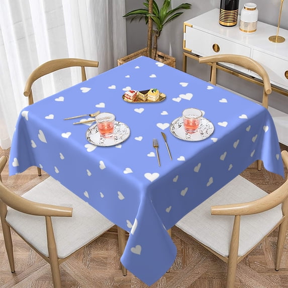 YFYANG Square Polyester Table Cloth, 60" x 60" Reusable Table Cover Kitchen Dining Room Purple Heart Pattern Decorative Tablecloths for Tables of 2-4 People