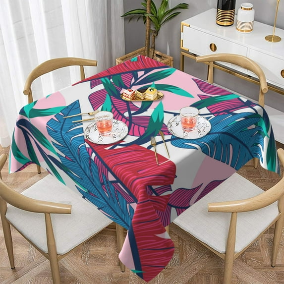 YFYANG Square Polyester Table Cloth, 60" x 60" Reusable Table Cover Kitchen Dining Room Red Abstract Leaf Texture Decorative Tablecloths for Tables of 2-4 People
