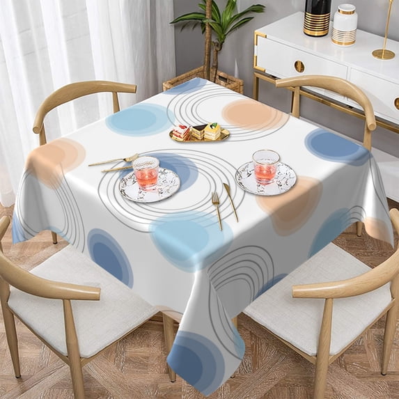 YFYANG Square Polyester Table Cloth, 60" x 60" Reusable Table Cover Kitchen Dining Room Vintage Blue Circular Lines Decorative Tablecloths for Tables of 2-4 People