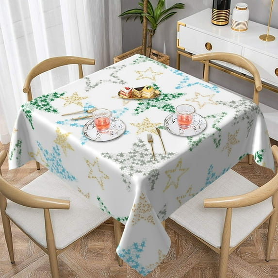 YFYANG Square Polyester Table Cloth, 60" x 60" Reusable Table Cover Kitchen Dining Room Vintage Cute Star Texture Decorative Tablecloths for Tables of 2-4 People