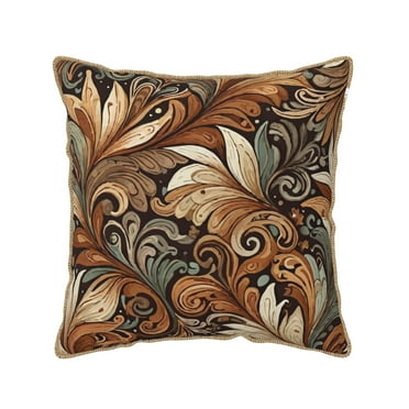 YFYANG Square Velvet Decorative Throw Pillow, 16"x16" Brown Vintage Baroque Pattern Pattern Sofa Bed Cushion Pillows