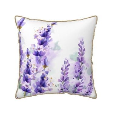 YFYANG Square Velvet Decorative Throw Pillow, 16"x16" Purple Lavender Watercolor Doodle Pattern Sofa Bed Cushion Pillows